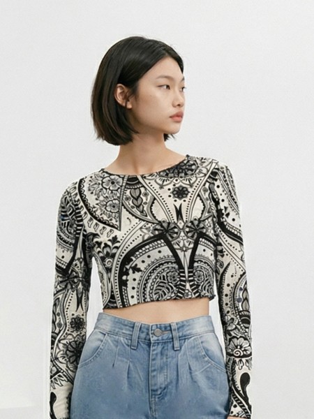 JR CORE NRC Tribal Print Crop Top