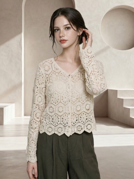 EID Heart Button Crochet Cardigan