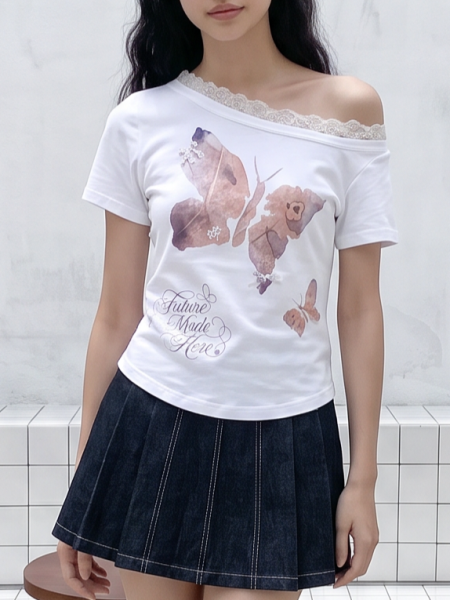 00 Lace Off Shoulder FUTURE Butterfly Tee