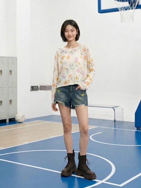 JR NRC Wide Neck Flower Print Outer Tee