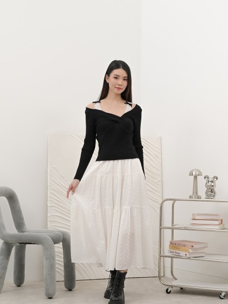 SMARTEN Tiered Flower Embroidery Maxy Skirt RO1