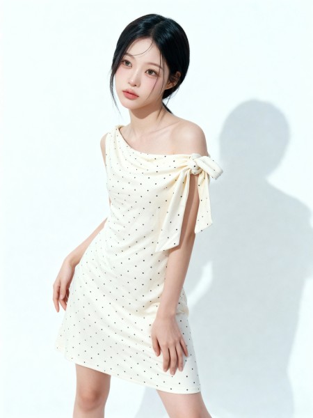 Kayleen Dotty Off Shoulder Tied Dress