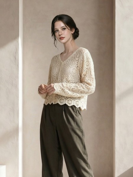 EID Heart Button Crochet Cardigan