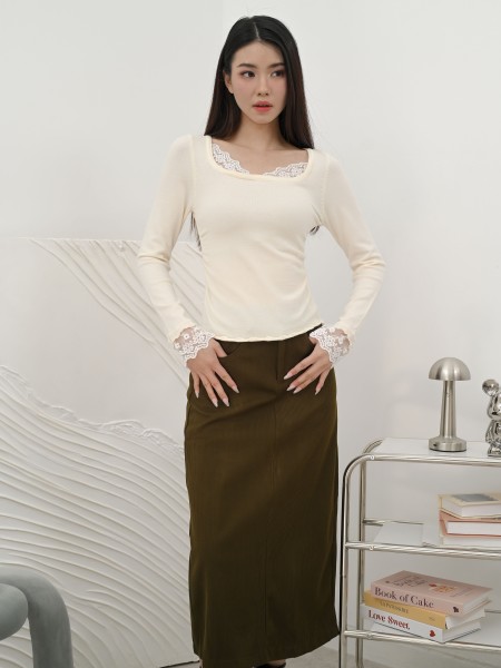 SMARTEN KNIT LACE OUTLINE COMBI TOP