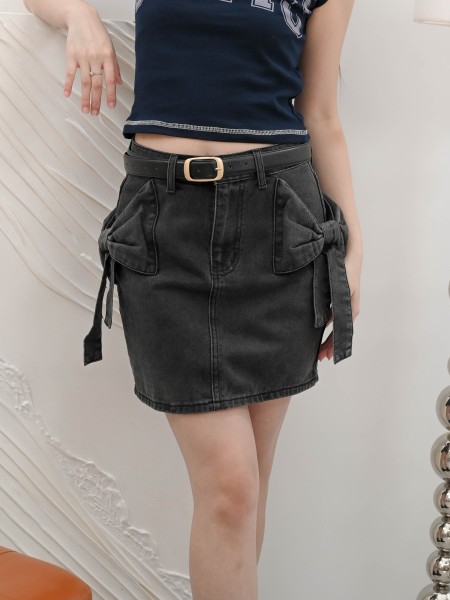 DITOX SIDE RIBBON DENIM SKORT