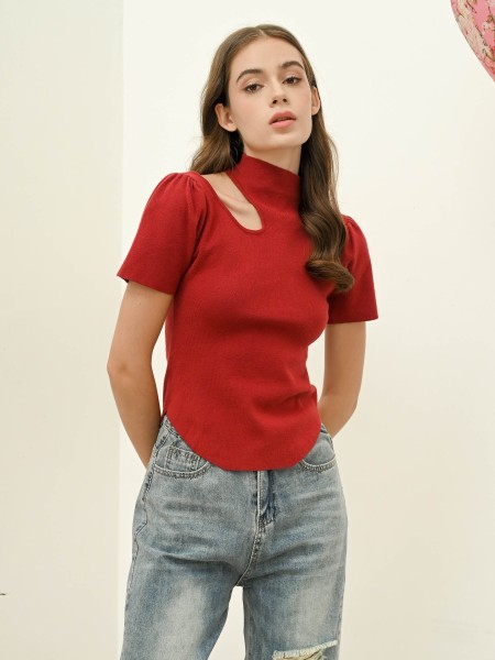 CNY24 Shoulder Cut Out Knit Top