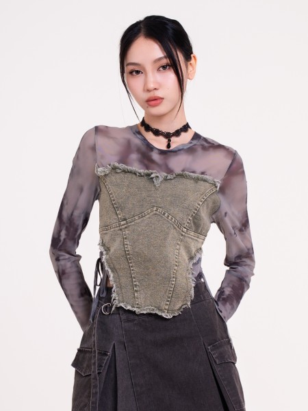 DITOX Washed Corset Sheer Combi Top