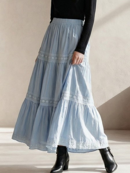 EID Flower Lace Tiered Rayon Combi Maxi Skirt