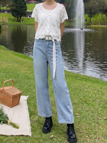 JR PG Wide Leg Denim With Lace Belt