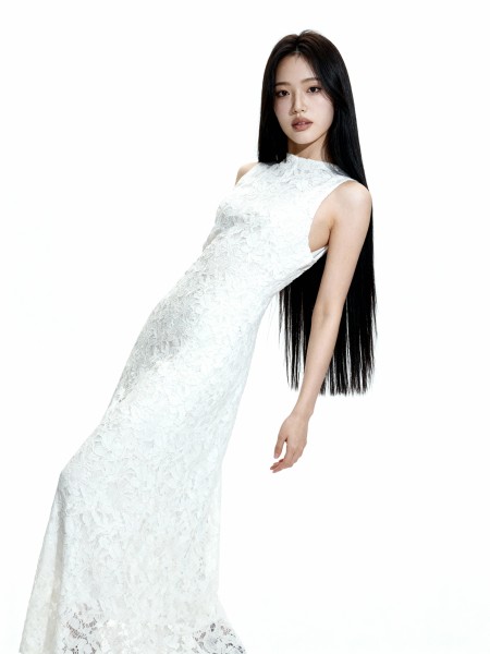 ELITE Bella High Neck Embroidery White Long Dress