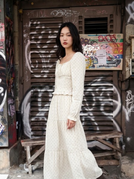 NRC 2 pcs Set Polka Top And Midi Skirt