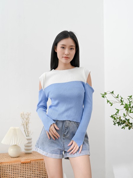 Iris Cold Shoulder 2 Tone Knit Top