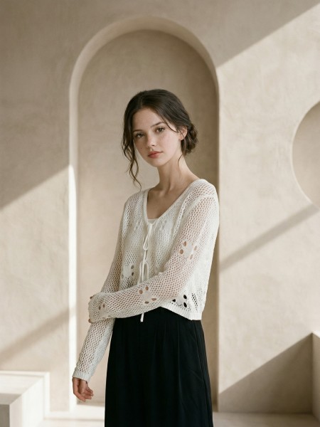 EID Crochet Front Tied Cardigan