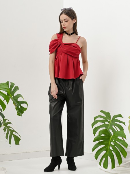 FELIZ23 Neveah Synthetic Leather Wide Leg Pants