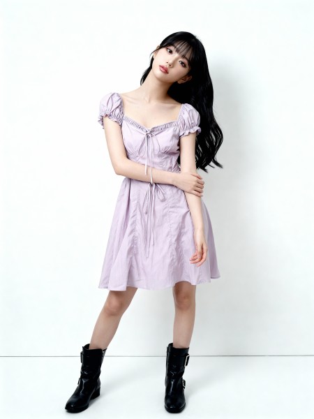 Multi Colour Puff Sleeves Knee Length Dress