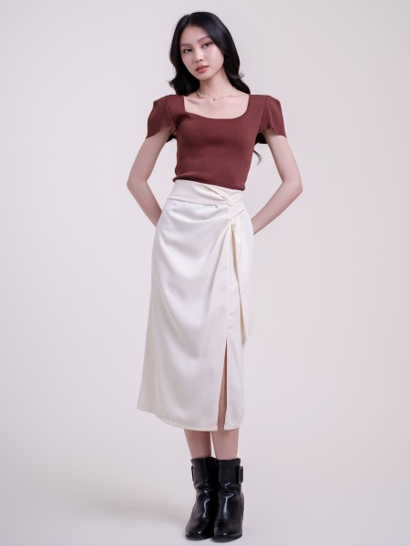 SMARTEN Draped Hole Midi Skirt