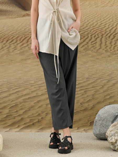 EID4 Grey Stripes Wide Leg Trousers Pants