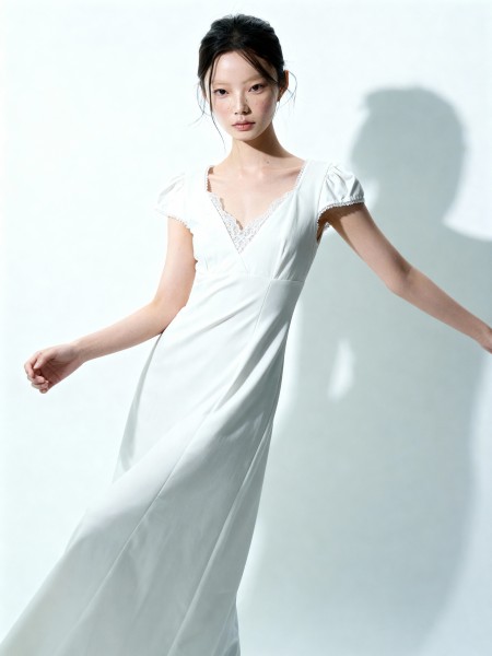 Natasha Lace V- Neck Split Midi Dress