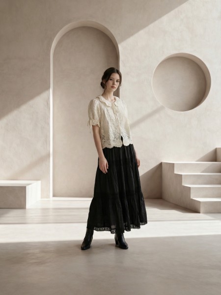 EID Flower Eyelet Embroidery Shell TiedCardiganRO1