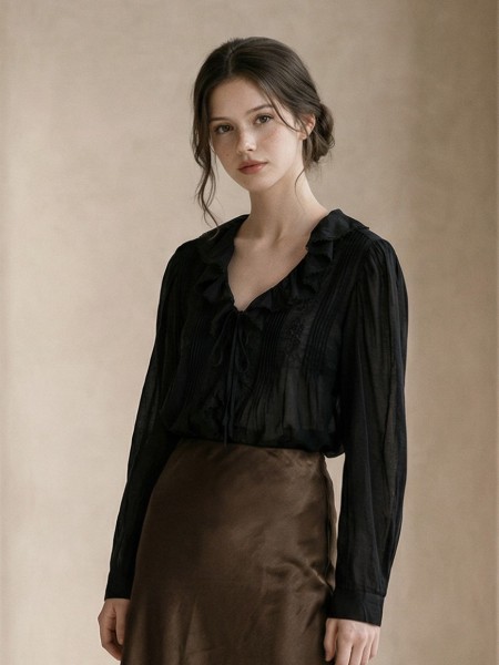 EID ELITE Ruffles Collar Pleats Front with Flower