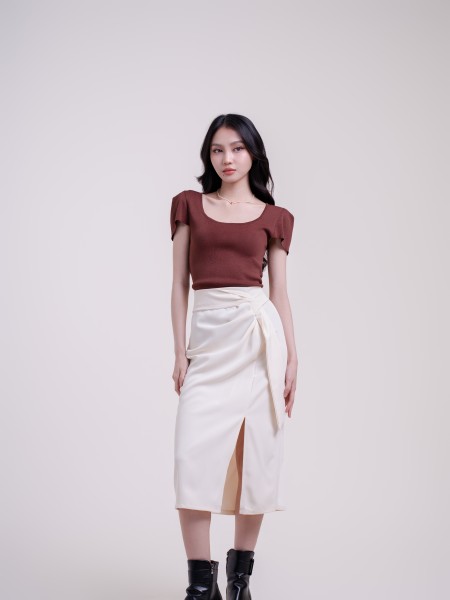 SMARTEN Draped Hole Midi Skirt