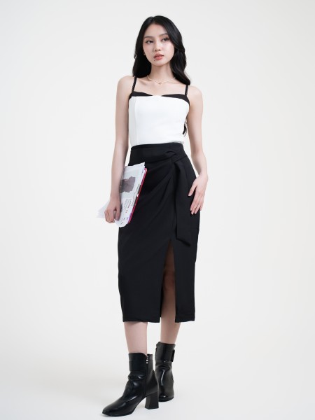 SMARTEN FRONT LOOP HOLE MIDI SKIRT