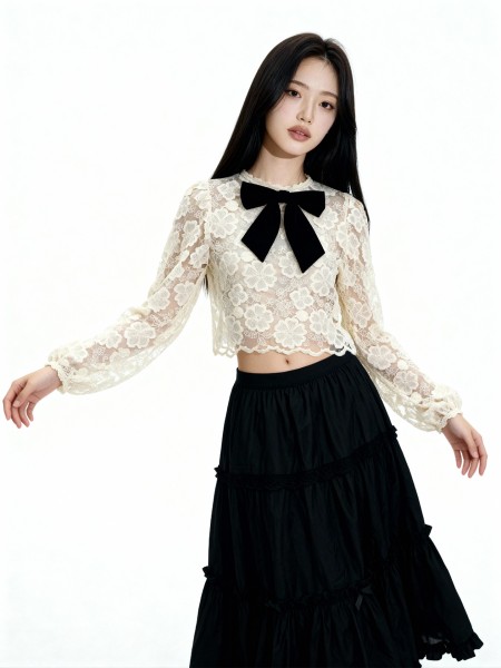 ELITE Trixie Flower See-thru Embroidery Top w/ Vel