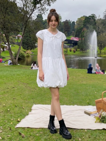 PG Double Cap Sleeves Balloon Dress