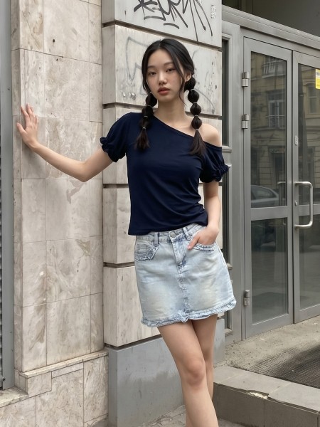 JR CORE NRC Off Shoulder Elastic Sleeves Tee
