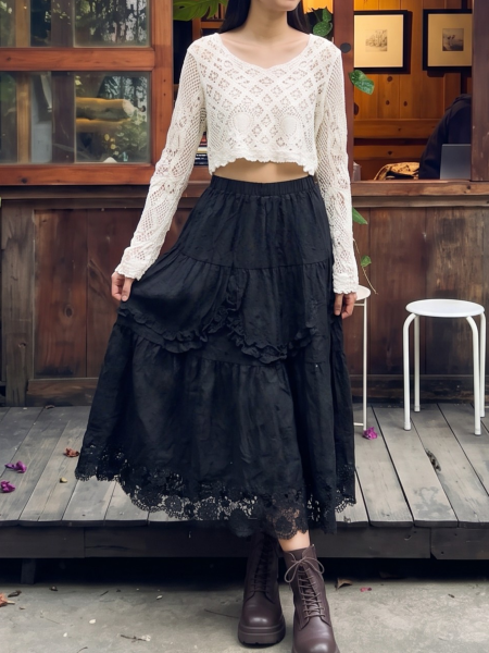 PG Crop Vintage Sleeves Hand-Knitted Top