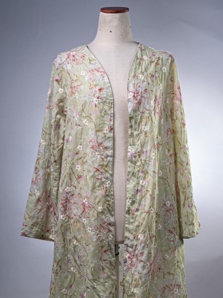 WW Embellished Flower Embroidery Combi Long Kimono Outer