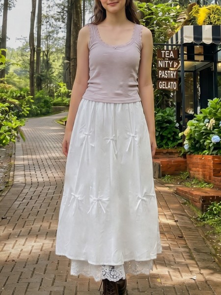 JR CORE PG Low Neck Lace Edge With Ribbon Acc Tee