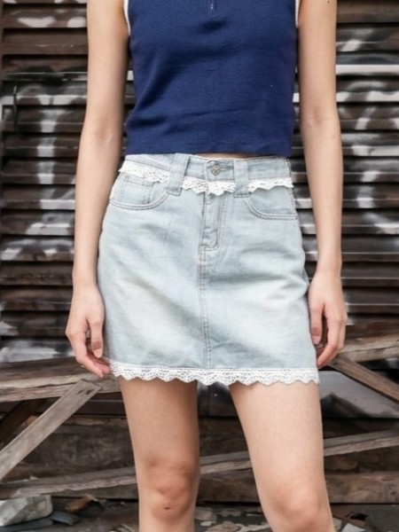 JR NRC Embroidery Lace Accent Light Denim Skort