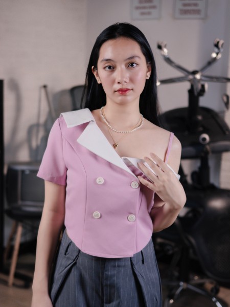 SMARTEN DROP COLLAR DOUBLE BREASTED TOP