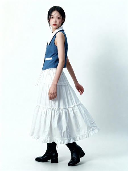 Farah Gold Ribbon Button Ruffles Accent Collar Top