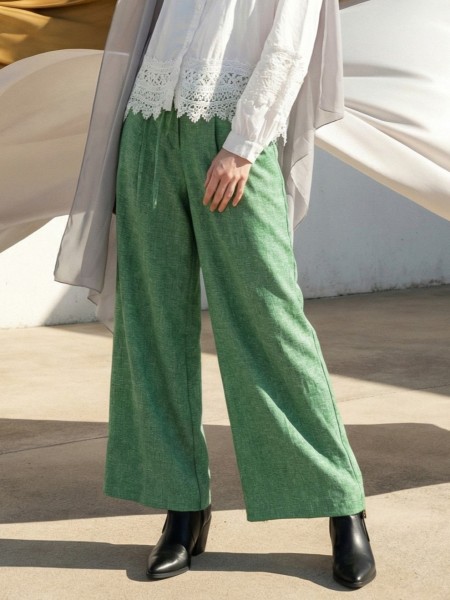 EID Tweed Combi Wide Leg Pants With Ribbon Belt