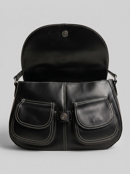'MAYA JR.' Classic Black Hand-StitchedFlipCoverBag