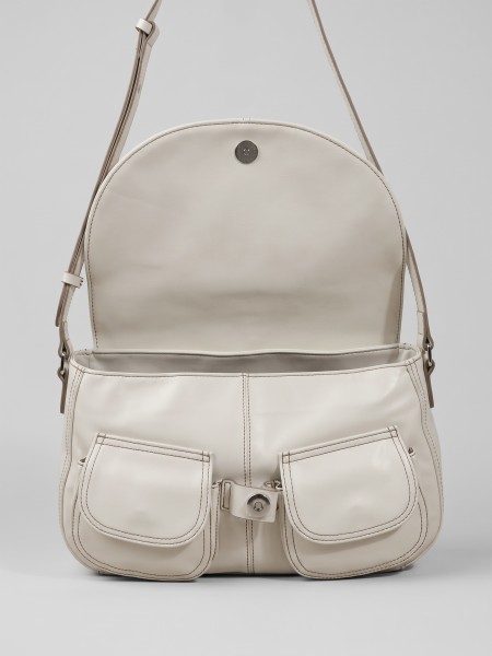 'MIA JR.' White Hand-Stitched Flip Cover Bag