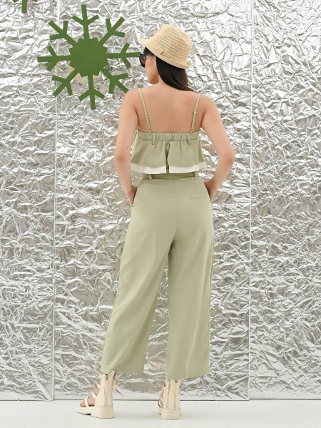 FELIZ23 2pcs Set PleatsLayer Top&Wide Leg Trousers