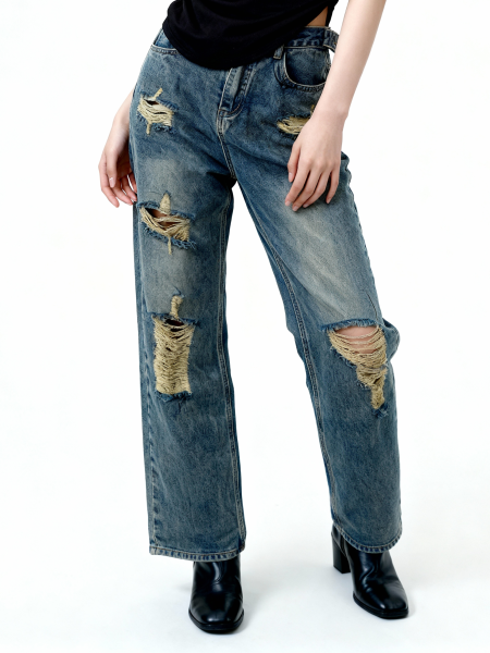 Wide Leg Ripped Denim