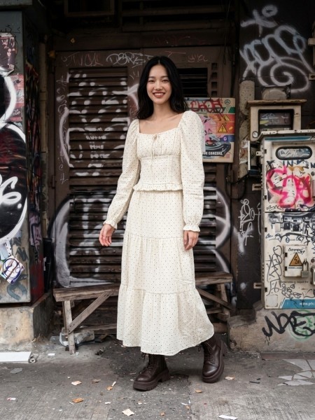 NRC 2 pcs Set Polka Top And Midi Skirt