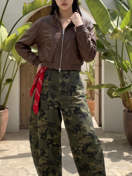 Zip Up Leather Bomber Jacket