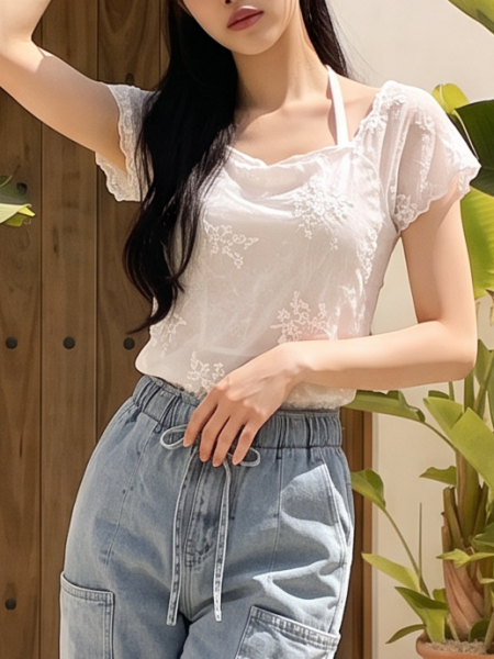 2pcs Set Inner And Embroidery Lace Top