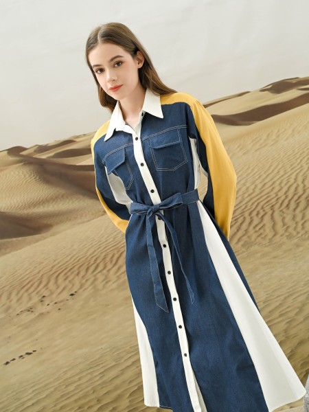 EID4 Graphic Combo Color Shirt Dress w/ RibbonBelt