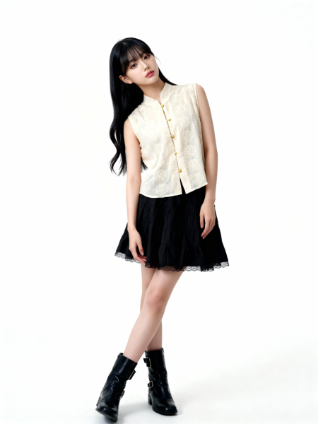 CNY Peony Embroidery Pearl Button Top