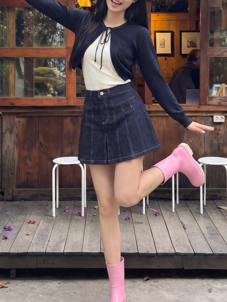 00 JR Heart Button Denim Pleats Skirt RO2