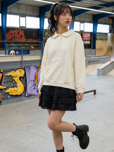 JR NRC Overlap Embroidery Tiered Mini Black Skirt