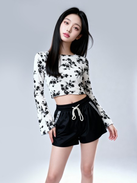 CORE Arista Flower Sheer Wide Sleeves Crop Tee