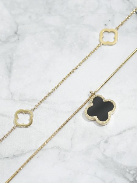 Double Black Clover Gold Plated Chain