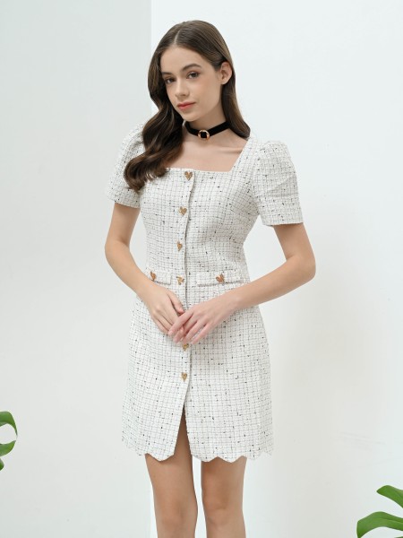 FELIZ23 Rubina Square Neck Gold Heart Button Tween